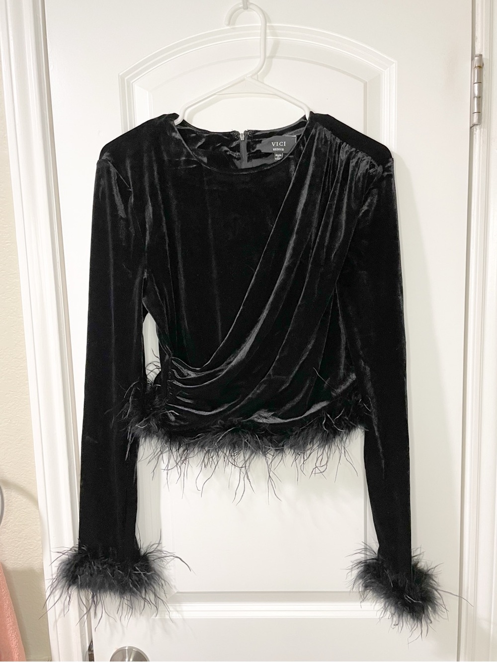 Vici Black Velvet & Feather Hemmed Blouse